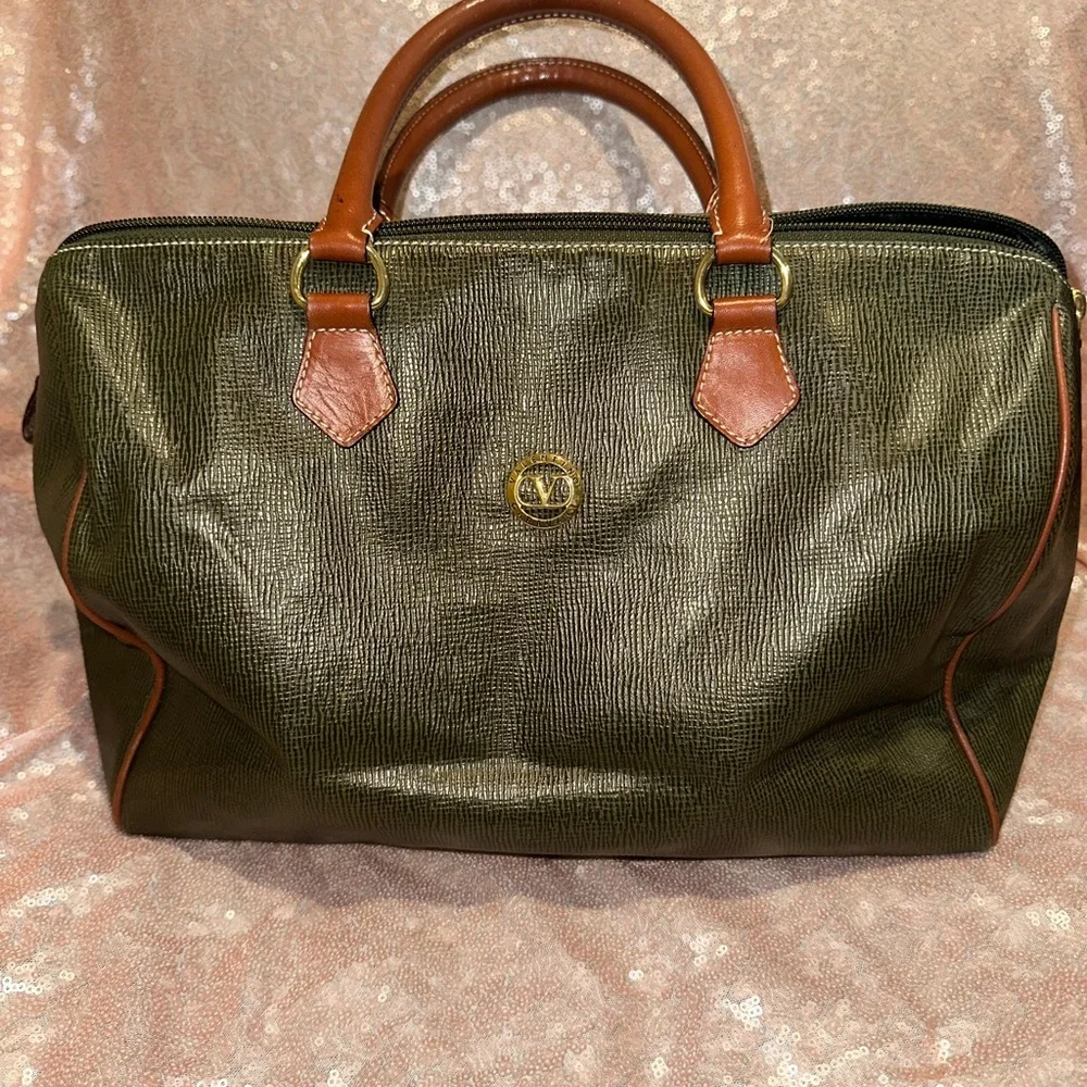 Valentino Garavani Olive Green Leather Briefcase